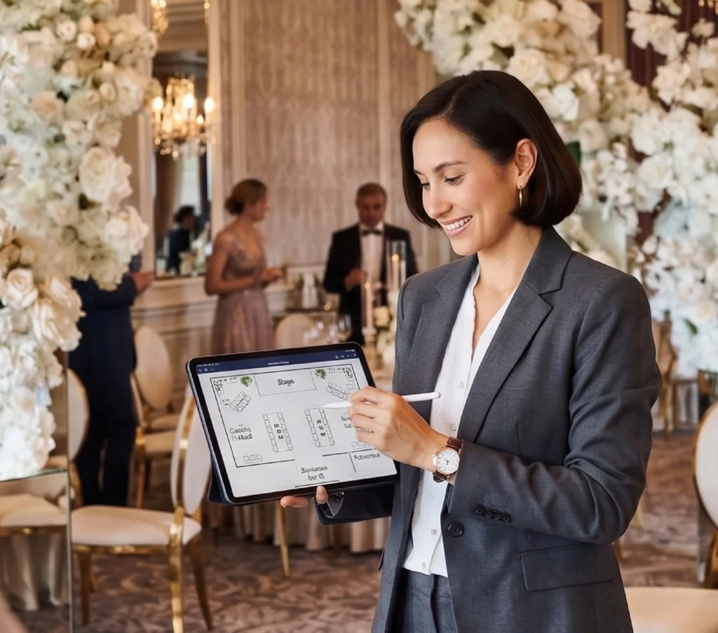 Organizadora-de-eventos-revisando-paso-a-paso-de-la-logística-de-eventos